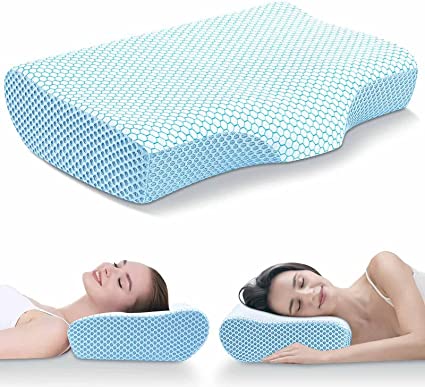 Photo 1 of Anvo Cervical Memory Foam Pillows for Neck Pain, Neck Pillows for Pain Relief Sleeping, Contour Orthopedic Soft Pillow for Side Back Stomach Sleeper - Blue
