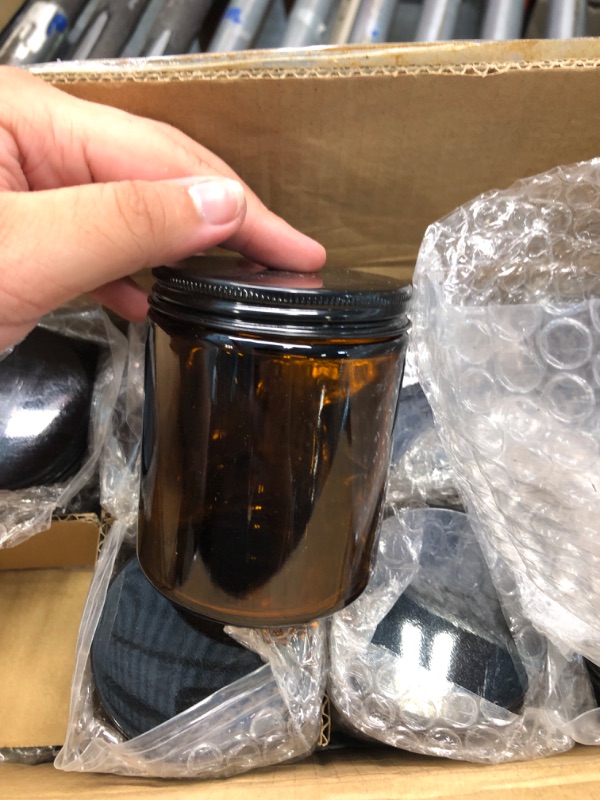 Photo 4 of 24 Pack, 8 OZ Thick Amber Round Glass Jars with Black Metal Lids - Empty Candle Making Jar, Food Storage Containers, Canning / Mason Jar For Spice, Powder, Liquid, Sample - Leakproof & Dishwasher Safe
