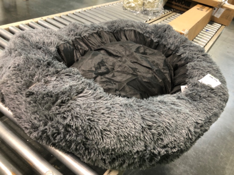 Photo 2 of Bedfolks Calming Donut Dog Bed, 36 Inches Round Fluffy Dog Beds for Large Dogs, Anti-Anxiety Plush Dog Bed, Machine Washable Pet Bed (Dark Grey, Large)
