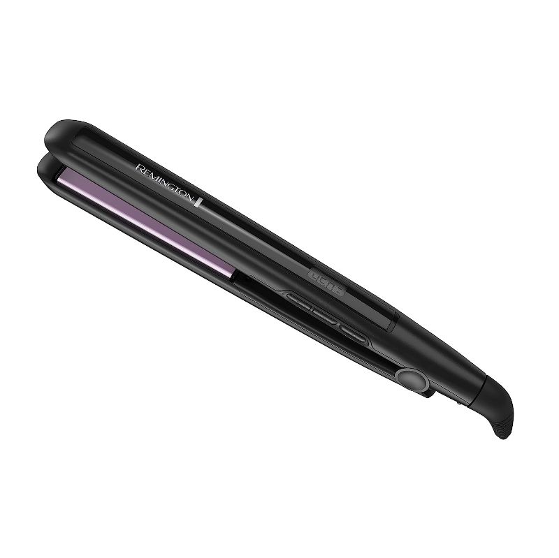 Photo 1 of Remington 1 Inch Anti Static Flat Iron with Floating Ceramic Plates and Digital Controls Hair Straightener, Purple, 1 Count, S5502
