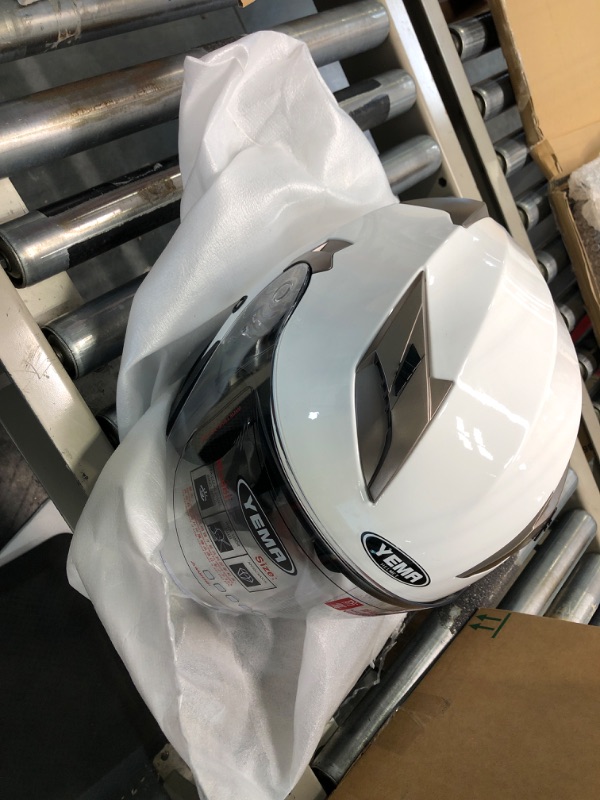 Photo 2 of Motorcycle Open Face Helmet DOT Approved - YEMA YM-627 Motorbike Moped Jet Bobber Pilot Crash Chopper 3/4 Half Helmet with Sun Visor for Adult Men Women - White,XXL White XX-Large