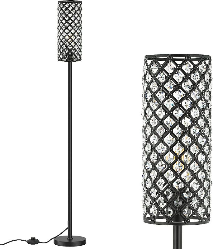 Photo 1 of Acaxin Crystal Floor Lamp for Bedroom Black, Living Room Floor Lamps with Bulb, Modern Tall Lamp for Bedroom, Glam Standing Light for Girls Bedroom,...
