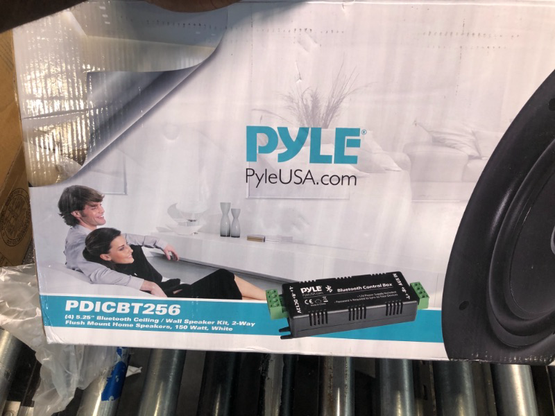 Photo 2 of Pyle 5.25” 4 Bluetooth Flush Mount In-wall In-ceiling 2-Way Speaker System Quick Connections Changeable Round/Square Grill Polypropylene Cone & Tweeter Stereo Sound 4 Ch Amplifier 150 Watt (PDICBT256) 5.25 in/150W