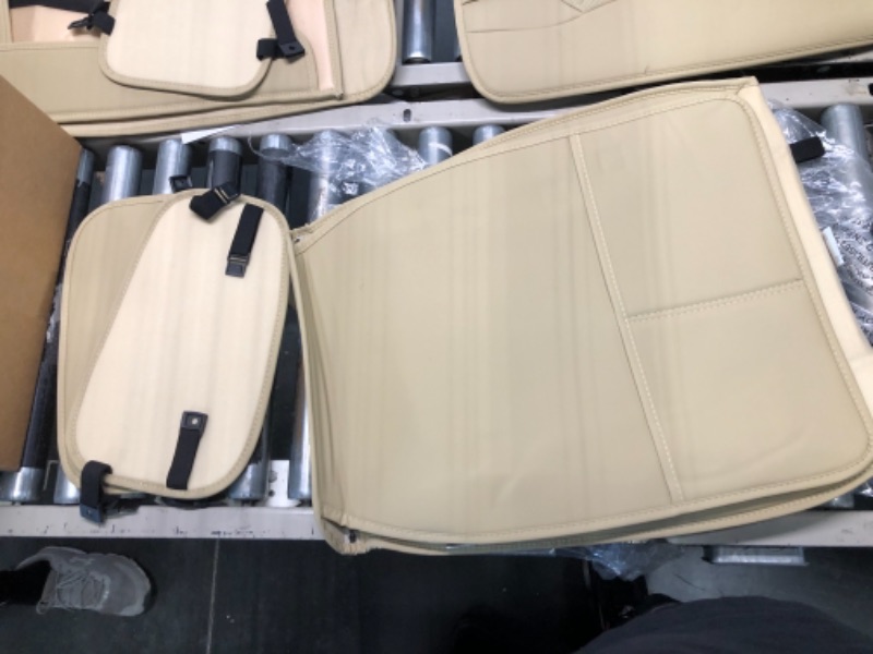 Photo 3 of AOOG Leather Car Seat Covers, Leatherette Automotive Seat Covers for Cars SUV Pick-up Truck, Non-Slip Vehicle Car Seat Covers Universal Fit Set for Auto Interior Accessories, Full Set Full Set 03-BEIGE