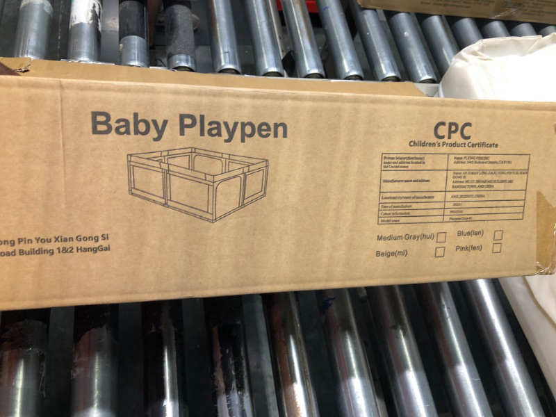 Photo 1 of Beige Baby Playpen, Extra Large 59x59x27inch Baby Play Pen, Indoor/Outdoor Kids Safe Activity Center for Babies (Beige-Without MAT)
