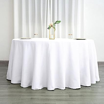 Photo 1 of BalsaCircle 6 pcs 120 inch White Round Tablecloths Fabric Table Cover Linens for Wedding Party Polyester Reception Banquet Events Kitchen Dining
