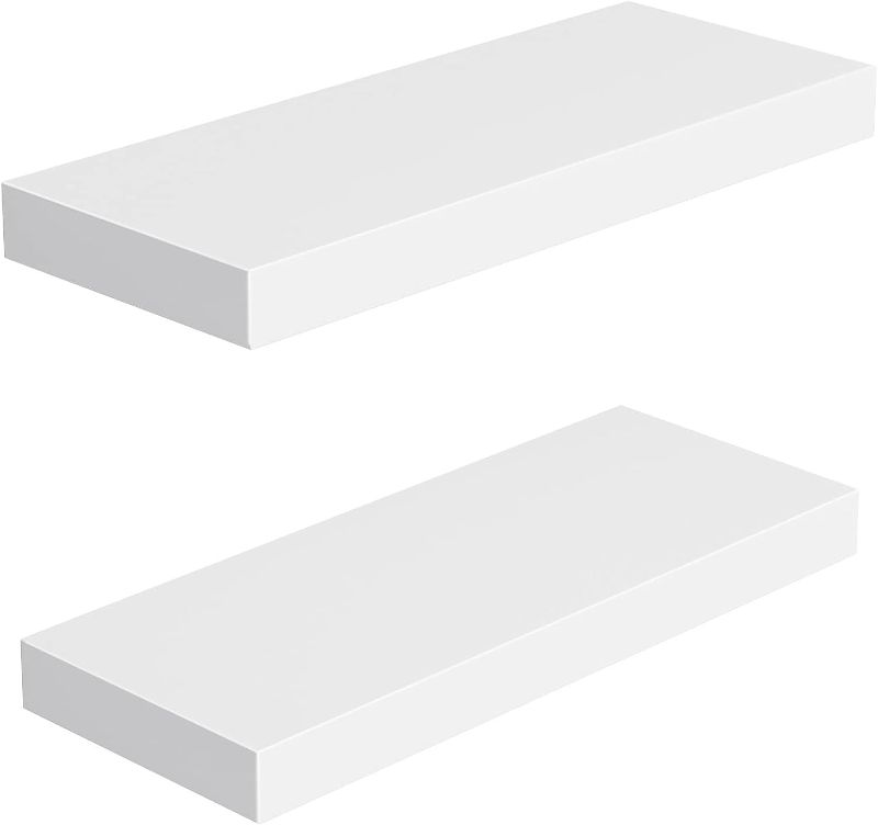 Photo 1 of AMADA HOMEFURNISHING Floating Shelves Large, 24 x 9 Inch Wall Shelves for Bathroom, Bedroom, Kitchen, Shelves for Wall Decor Set of 2, White - AMFS06
