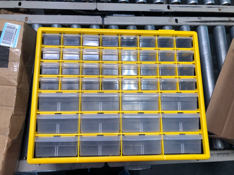 Photo 1 of Akro-Mils 10144, 44 Drawer Plastic Parts Storage Hardware and Craft Cabinet, 20-Inch W x 6-Inch D x 16-Inch H, Yellow 44 Drawer Yellow