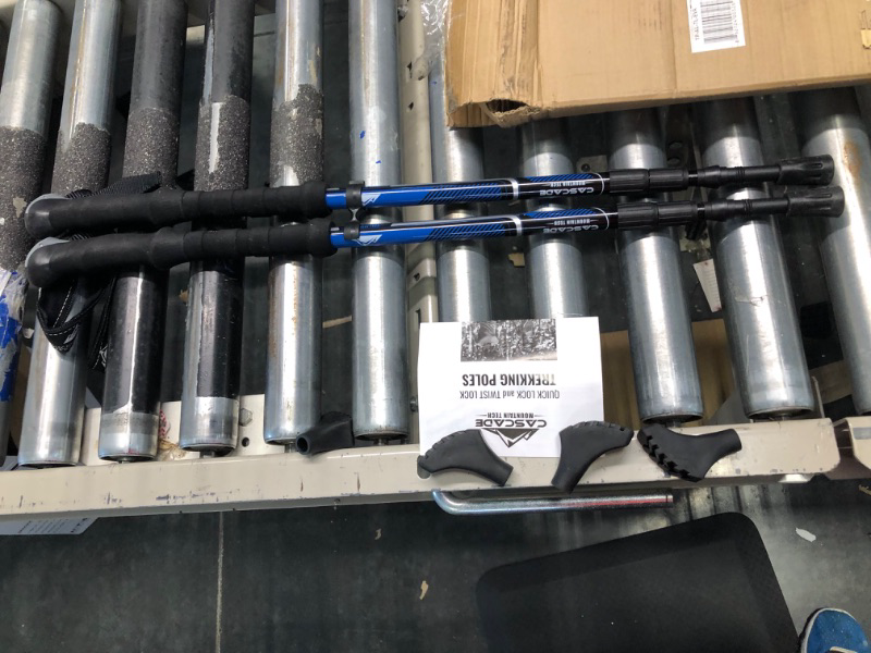 Photo 1 of Cascade Mountain Tech Lightweight Aircraft-Grade Aluminum Trekking Poles with Extended Down Grip Plus Tip Kit Twist Blue EVA