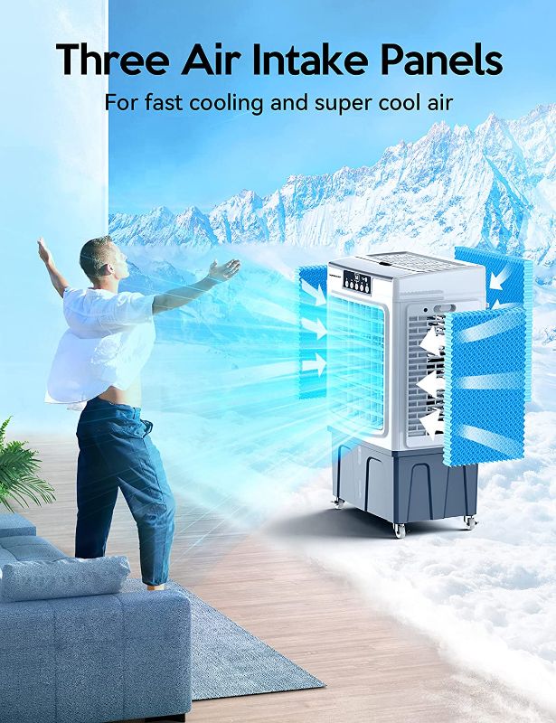 Photo 1 of Evaporative Cooler, VAGKRI 2100CFM Air Cooler, 120°Oscillation Swamp Cooler 24H Timer, 3 Wind Speeds for Outdoor Indoor Use,8 Gallon
