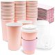 Photo 1 of 8-Pack Blush Pink Insulated Disposable Coffee Cups with Lids and Sleeves, 16oz Paper Hot Cup to Go for Wedding Reception, Girl Baby Shower Party