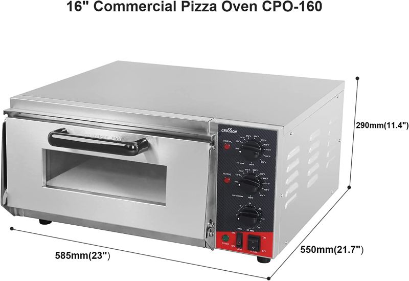 Photo 1 of CROSSON ETL Listed Countertop Electric Indoor Commercial Pizza Oven with Pizza Stone And 60-minitue Timer,Indoor Stainless Steel Commercial Pizza Maker for Restaurant Home Use,120V/1600W(CPO-160)