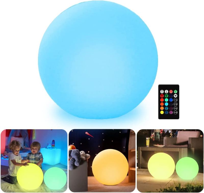 Photo 1 of 14-Inch Glowing LED Ball Light w/Remote, Rechargeable Dimmable RGB Color Changing Globe Orb Light Mood Lamp Modern Floor Lamp Great Decoration for Home...
