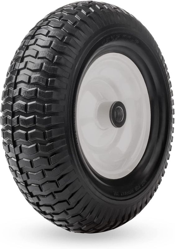 Photo 1 of 13" 5.00-6 Flat Free Solid Polyurethane Tire and Wheel Replacement, 1 Pack PU Airless Tire with 3/4" Bearings 3" Centered Hub for Wheelbarrow/Golf Car/Turf Equipment/Utility Vehicles, 1 Pc