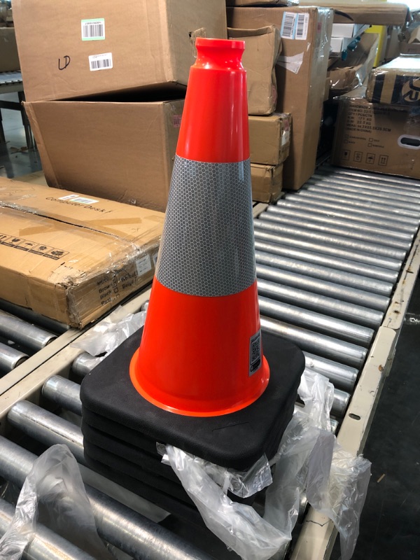 Photo 2 of (5 Cones) BESEA 18" inch Orange PVC Safety Traffic Cone Black Base Construction Road Parking Cones with 6" Reflective Collars 02_18"(5 Cones)