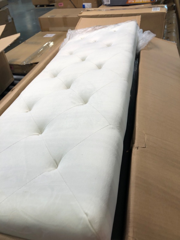 Photo 2 of Apeaka Storage Bench Velvet Upholstered Tufted Settee Bench for Bedroom Living Room Entryway Rectangular Ottoman Bench Ivory Long Bench Ivory