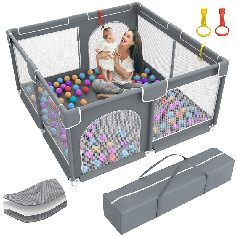 Photo 1 of Baby Playpen, Large Baby Playard Baby Playpen for Toddlers, Portable Large Baby Fence Area with Anti-Slip Base, Kids Activity Center with Gate, Baby Play Yard Baby Fence with Soft Breathable Mesh