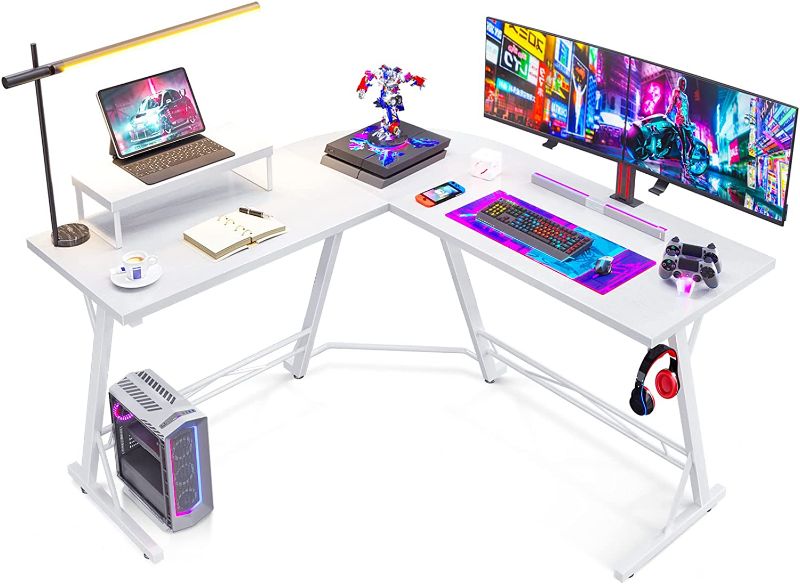 Photo 1 of Casaottima Gaming Desk L Shaped Computer Desk, Corner Desk for Home Office with Monitor Stand Pure White