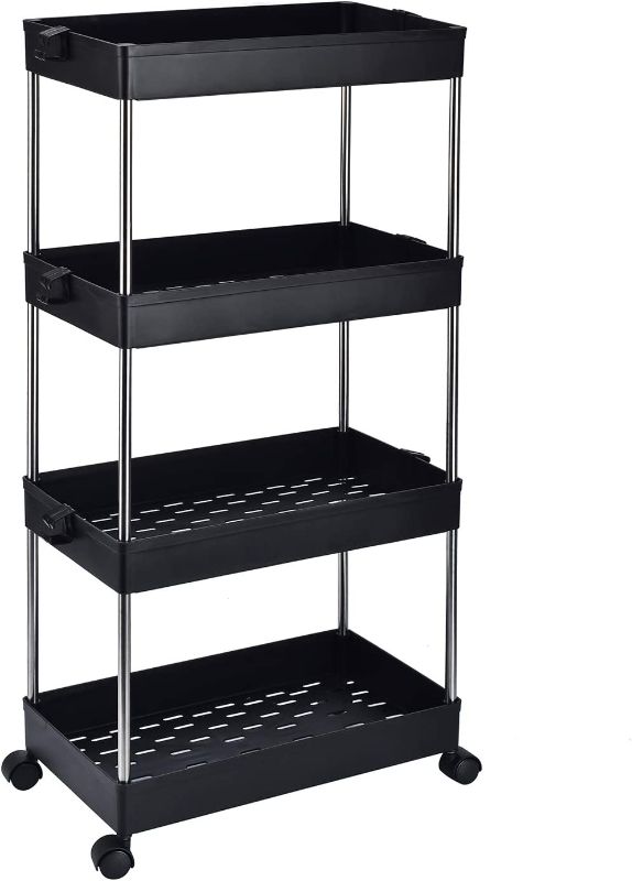 Photo 1 of AHXML 6-Tier Storage Cart Rolling Utility Cart Storage Shelf Rack Mobile Storage Organizer Shelving for Office, Kitchen, Bedroom, Bathroom, Laundry Room & Dressers, Plastic & Stainless Steel, Black