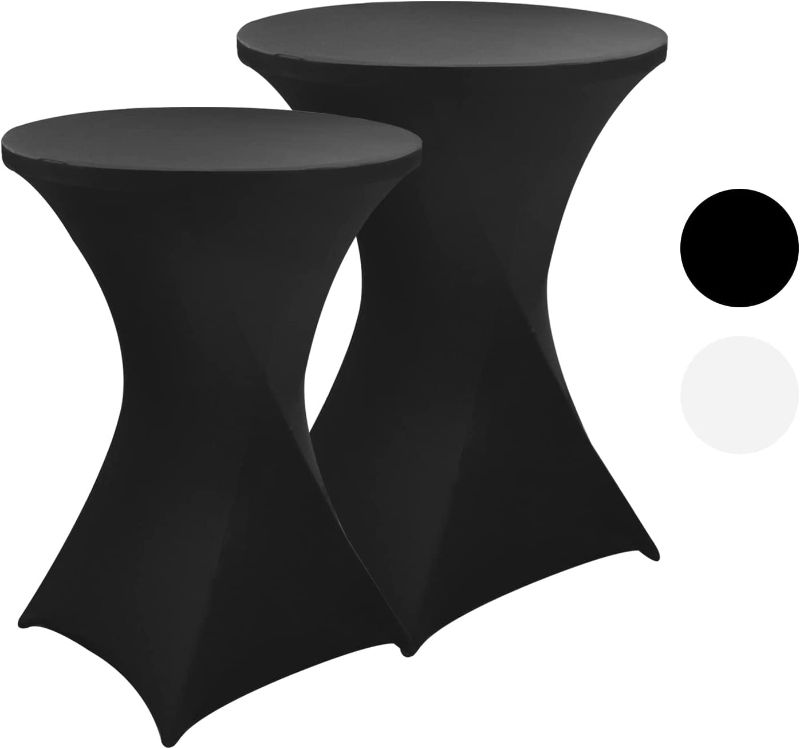 Photo 1 of Byliable Cocktail Table Covers Black Stretch Spandex 2 Pack 32"x43" Cocktail Table Tablecloth, Table Cloth Round Black Tablecloth Fitted High Top Table Covers for Party, Banquet, Wedding, Birthday
Tablecloth not included