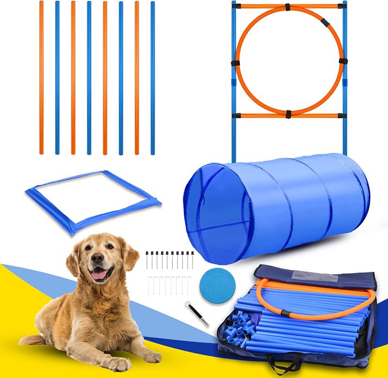 Photo 1 of YON.SOU. Dog Agility Training Equipment Dog Agility Course Obstacle Backyard Game,Agility Training Equipment for Dogs with Tunnel,Weave Poles,Dog Jump Ring,Pause Box