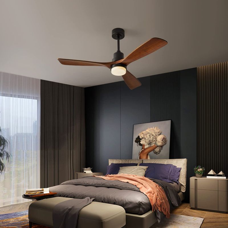 Photo 1 of Chriari Ceiling Fans with Lights, 3 Wood Fan Blades, 52" Black Modern Ceiling Fan with Remote Control, Noiseless Reversible DC Motor for Bedroom/Living Room/Study/Patio