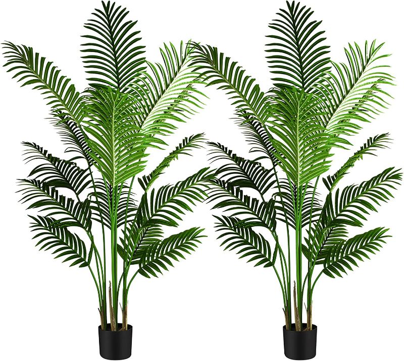 Photo 1 of Artificial Palm Tree for Home Decor Indoor and Outdoor, Faux Tree, Plastic Plants with 15 Trunks, for Office, Lounge and Patio Decoration, 5ft Height