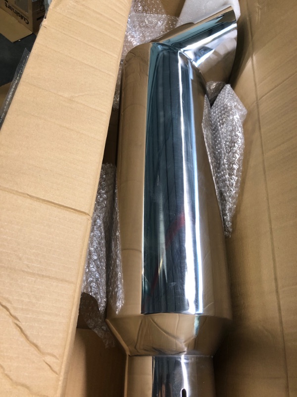 Photo 2 of FGJQEFG 5 Inch Inlet 8 Inch Outlet Polished Stainless Steel Miter Angle Cut Diesel Smoker Exhaust Stack Tip Diesel Exhaust Tip(Stack Smokers 5" ID Inlet 36" Long) 5‘’Inlet 8‘’Outlet-Silver