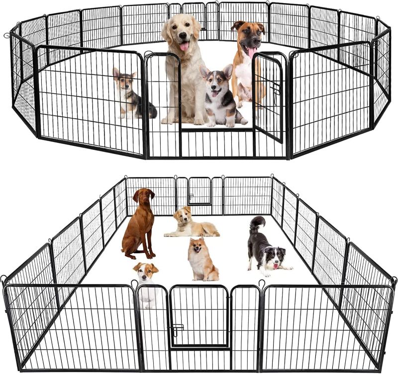 Photo 1 of BestPet Dog Playpen Pet Dog Fence 24"/ 32" /40" Height 8/16/24/32 Panels Metal Dog Pen Outdoor Exercise Pen with Doors for Large/Medium/Small Dogs,Pet Puppy Playpen for RV,Camping,Yard