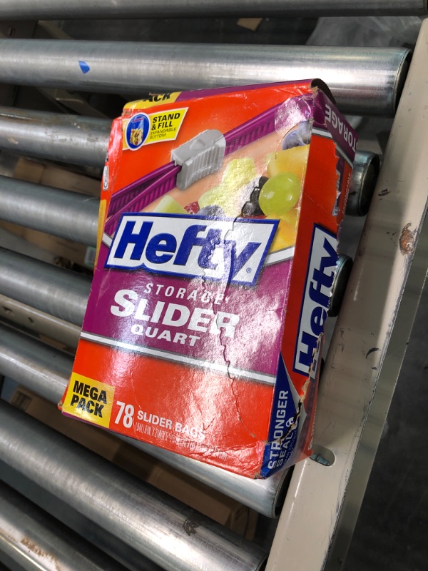 Photo 2 of Hefty Slider Storage Bags, Quart Size, 78 Count Slider 78 Count
Box is partially opened already