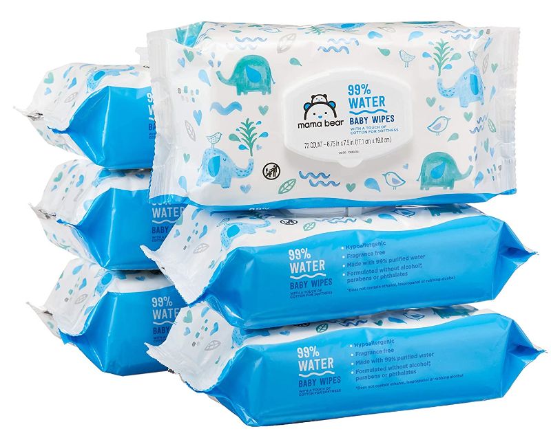 Photo 1 of Amazon Brand - Mama Bear 99% Water Baby Wipes, Hypoallergenic, Fragrance Free (Pack of 6)