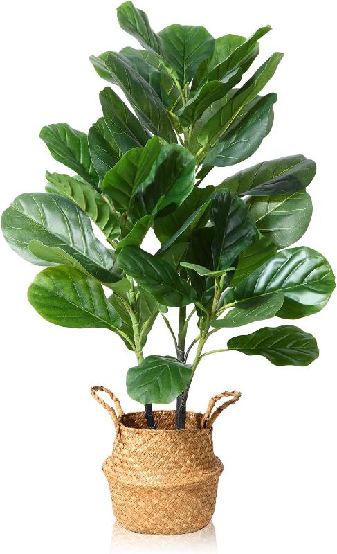 Photo 1 of Artificial Fiddle Leaf Fig Tree 42 inch Tall Fake Plants , Belly Basket Floor Plants for Home Office Living Room Indoor Decor