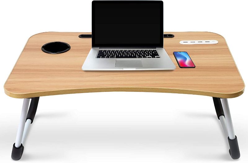 Photo 1 of Hometech Solutions Foldable Lap Desk for Laptop and Writing - Includes Tablet Stand and Cup Holder (Wooden)