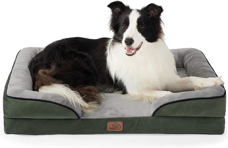 Photo 1 of Bedsure Large Orthopedic Dog Bed, Bolster Dog Beds for Large Dogs - Foam Sofa with Removable Washable Cover, Waterproof Lining and Nonskid Bottom Couch, Dark Green
41" by 31"