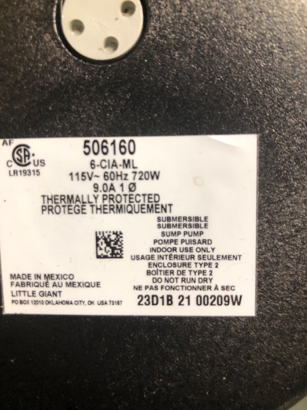 Photo 3 of Little Giant 6-CIA-ML 115 Volt, 1/3 HP, 2760 GPH Cast Iron Submersible Sump Pump with Integral Low Level Diaphragm Switch, Blue, 506160