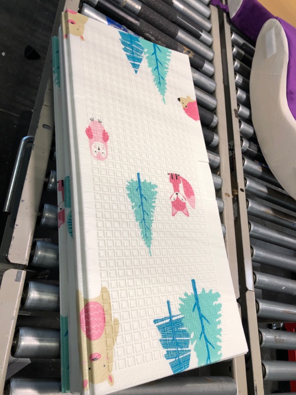Photo 1 of JumpOff Jo - Large Waterproof Foam Padded Play Mat for Infants, Babies, & Toddlers - Play & Tummy Time, Foldable Activity Mat, 70 in. x 59 in. - Woodland Rainbow