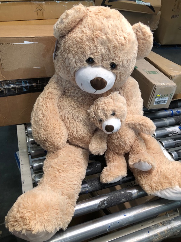 Photo 1 of MorisMos Giant Teddy Bear Mommy and Baby Bear Soft Plush Bear Stuffed Animal for Teddy Bear Baby Shower, Tan, 39 Inches
