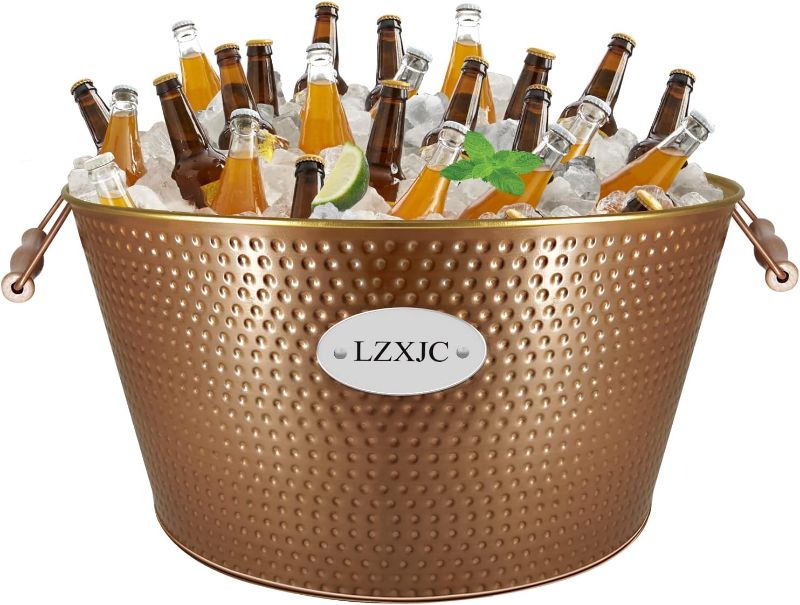 Photo 1 of 9 Gallons Gold Large Ice Bucket,Ice Bucket for Cocktail Bar,Ice Buckets for Parties,Galvanized Tub,Large Beverage Tub for Home Kitchen Outdoor
