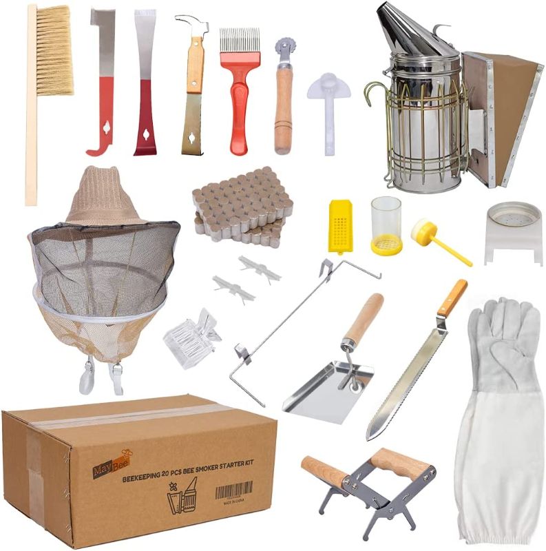 Photo 1 of Beekeeping Supplies Bee Keeper Starting Kit 22 Pcs Beekeeping Tool Kit Bee Smoker Kit Including Beehive Tools,Uncapping Tool and Beekeeping Veil
