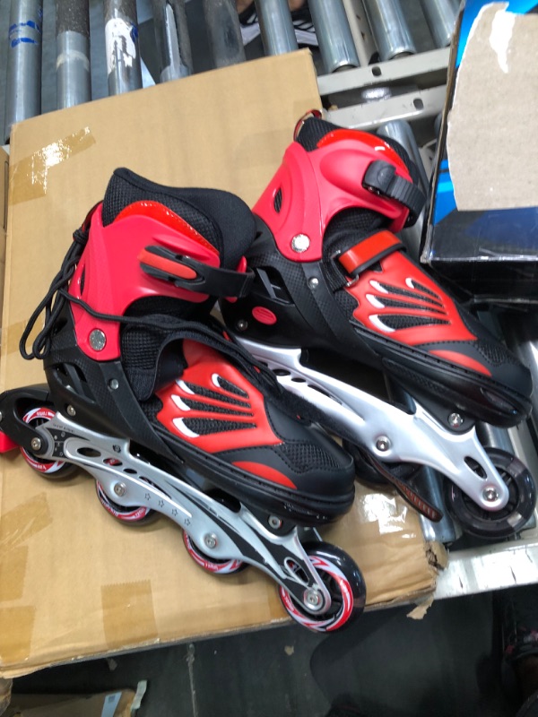 Photo 4 of Black/Blue/Red Adjustable Inline Skates Boys Girls Kids Women Men Size,Light Up Adult Roller Blades Skates for Women Outdoor and Indoor X-Large - Adults (7.5-9.5) Red