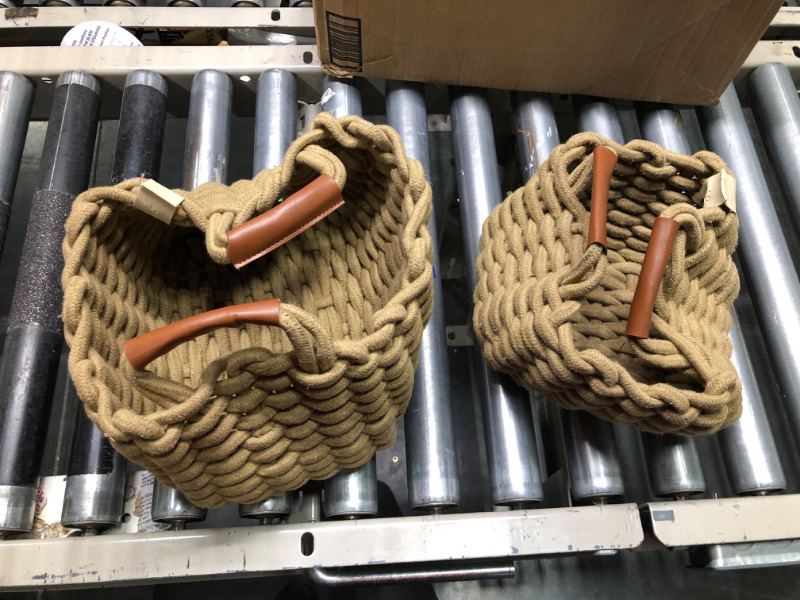 Photo 1 of ART pinecone 2 Pack Rectangle nursery basket, Cotton Rope Foldable Baskets, Hand Woven Cube Storage bins for Jewelry, Remote, Fruits, Shelf storage basket,...
