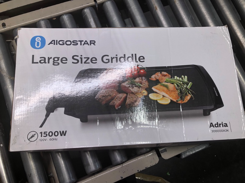 Photo 1 of Aigostar Electric Griddle Nonstick 1500W Pancake Griddle 8-Serving Electric Indoor Grill 5-Level Control with Adjustable Temperature & Oil Drip Tray for Easy Cleaning, 20” x 10” Family-Sized, Black
