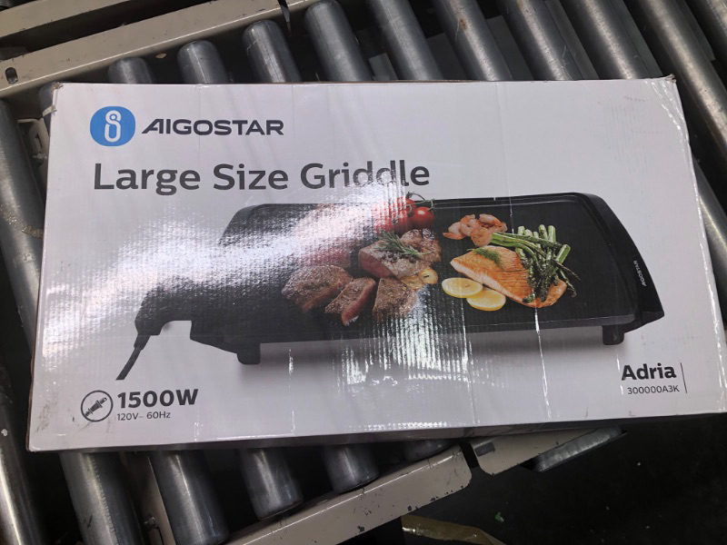 Photo 2 of Aigostar Electric Griddle Nonstick 1500W Pancake Griddle 8-Serving Electric Indoor Grill 5-Level Control with Adjustable Temperature & Oil Drip Tray for Easy Cleaning, 20” x 10” Family-Sized, Black
