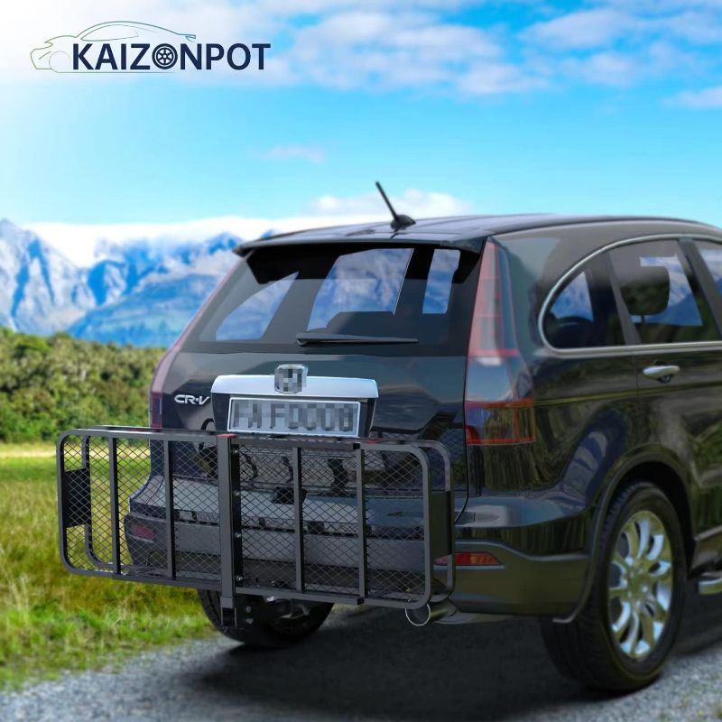 Photo 1 of KAIZONPOT 60" x 24" x 6" Trailer Hitch Cargo Carrier Hitch Mount Folding Vehicle Cargo Basket 550lb Capacity Hitch Cargo Racks for Car