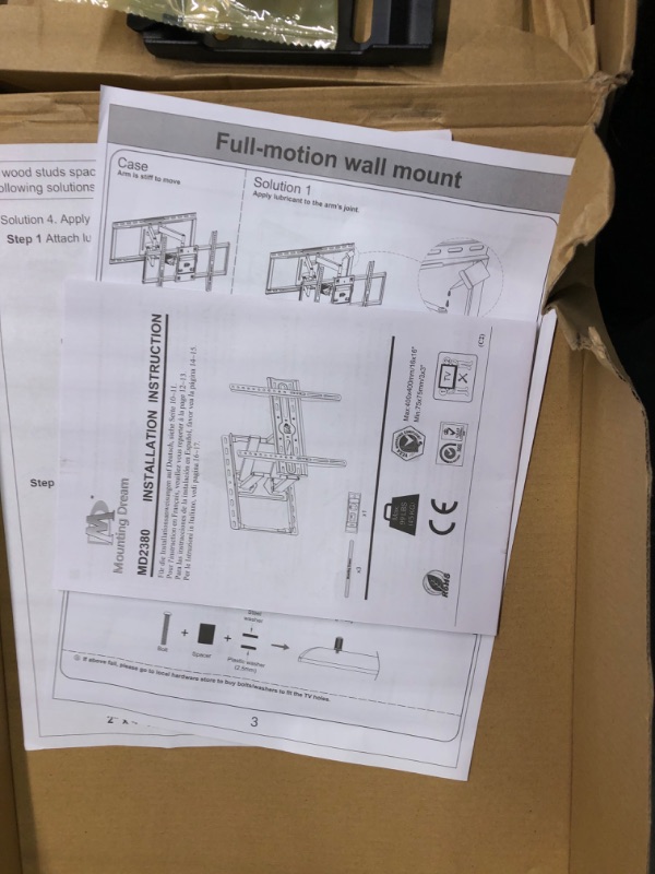 Photo 4 of Mounting Dream UL Listed TV Wall Mount for Most 32-55 inch TV, Some up to 65 inch, Full Motion TV Mount with Articulating Dual Arms, Max VESA 400x400mm, 99 lbs, Fits 16 inch Studs, MD2380