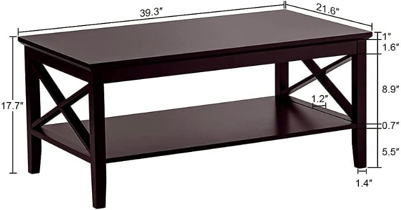 Photo 1 of ChooChoo Oxford Coffee Table with Thicker Legs, Espresso Wood Coffee Table with Storage for Living Room 40 inches