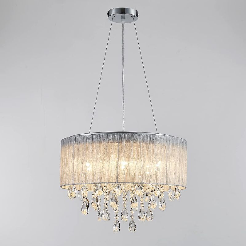 Photo 1 of 7-Light Crystal Chandelier Light Fixture Drum Chandelier Crystal Pendant Light Fixture Modern Chandelier for Bedroom,Living Room,H13" x D19",Chain Adjustable