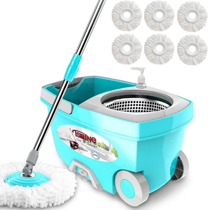 Photo 1 of Tsmine Spin Mop Bucket System Stainless Steel Deluxe 360 Spinning Mop Bucket Floor Cleaning System with