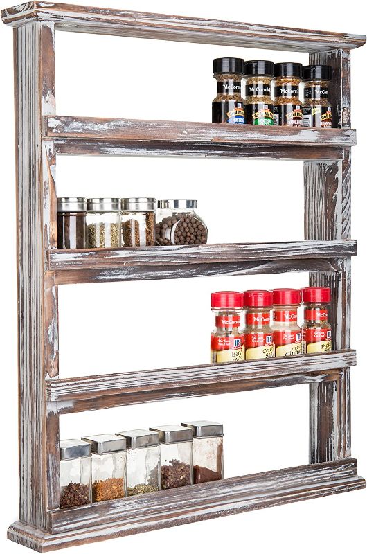 Photo 1 of 4-Tier Torched Wood Wall-Mounted Spice Rack