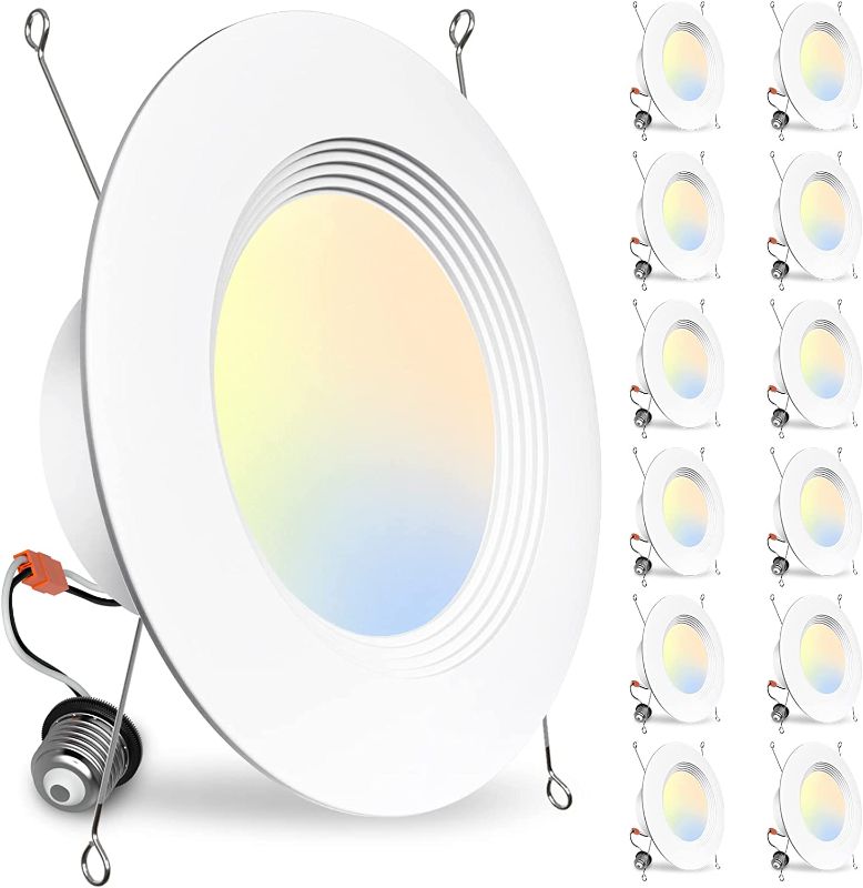 Photo 1 of BBOUNDER 12 Pack 5/6 Inch LED Retrofit Recessed Lighting, Selectable 5CCT, Baffle Trim Can Lights, Dimmable, 12.5W=100W, 950 LM, 2700K/3000K/4000K/5000K/6000K Adjustable, Dimmable Recessed Lighting